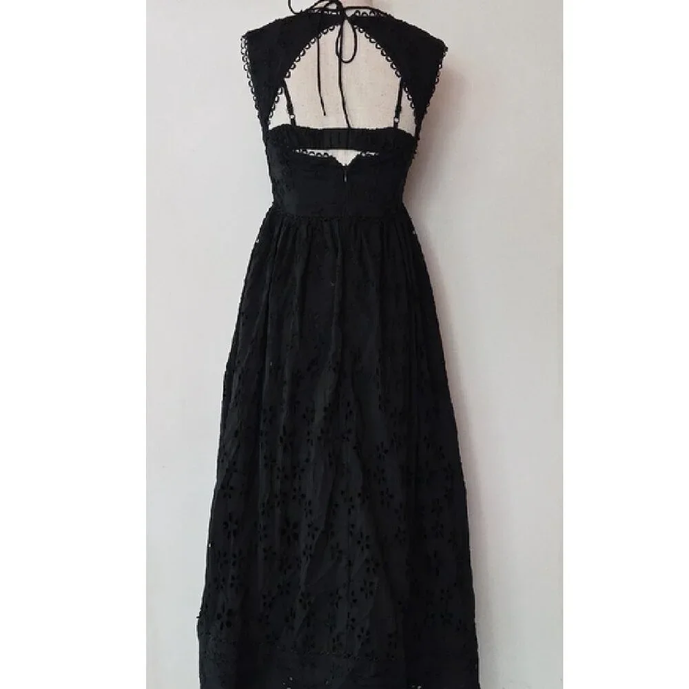 NEW FOR LOVE AND LEMONS NICOLA BLACK EYELET MIDI DRESS SIZE XS - Picture 10 of 13